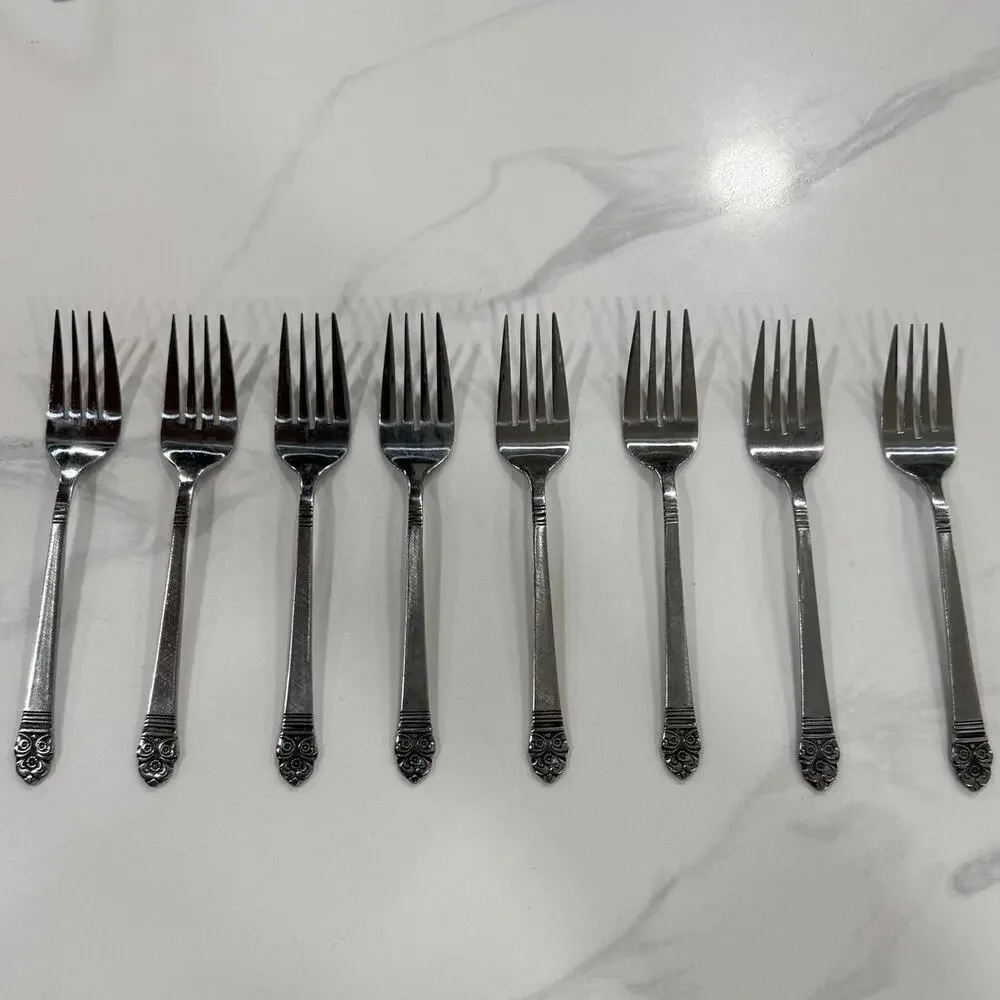VINTAGE Rogers Co. Salad Forks Set 8 Stainless Korea Floral Replacement Flatware